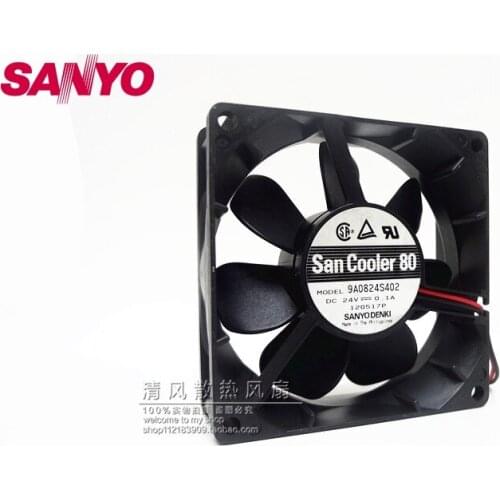 SANYO new 8025 8CM 80mm drive axial cooling fan 24V 0.1A 9A0824S402 double ball 80*80*25mm