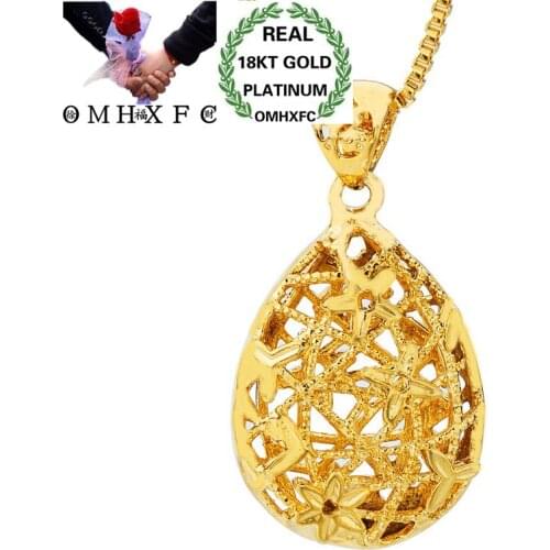 OMHXFC Wholesale European Fashion Woman Unisex Party Birthday Wedding Gift Hollow Water Drop 18KT Real Gold Charm Pendant PN10