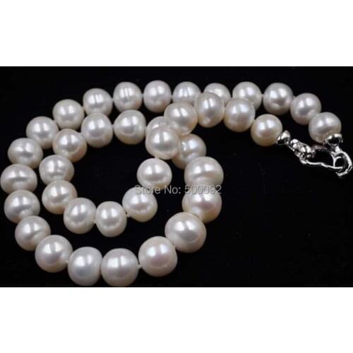 46cm 11-14mm white real cultured pearl necklace free shipping