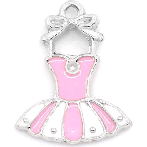 Zinc metal alloy Charm Pendants Dress silver color Enamel 21mm( 7/8") x 16mm( 5/8"), 2 PCs new