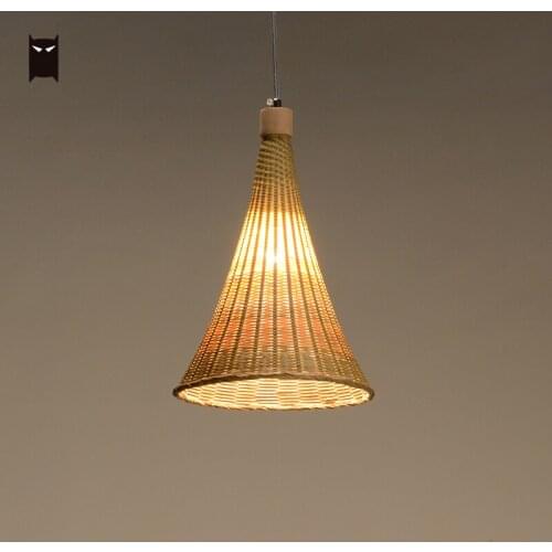 Delicate Art Craft Bamboo Wicker Rattan Bugle Pendant Light Fixture Asian Japanese Rustic Style Hanging Ceiling Lamp Restaurant