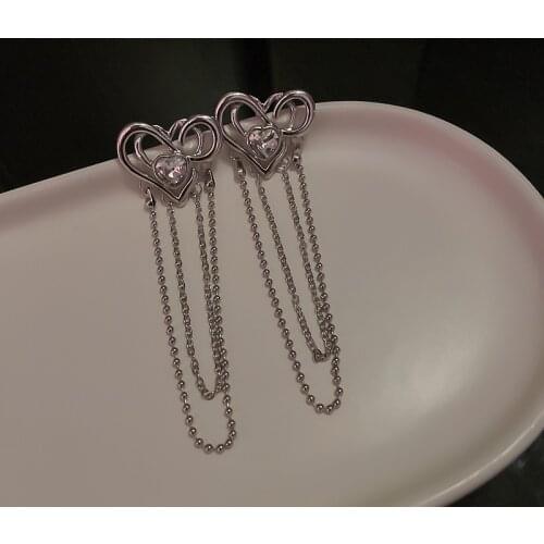 Origin Summer Unique Design Love Heart Hollow Dangle earrings for Women Korean Fashion Rhinestone Long Tassel Mermaid Jewelry