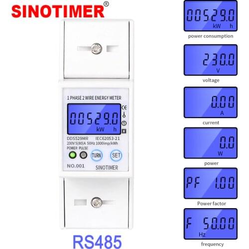 RS485 AC 230V 5-80A High Precision Electric Energy Meter Digital Electricity Consumption Meter With Voltage Current Display