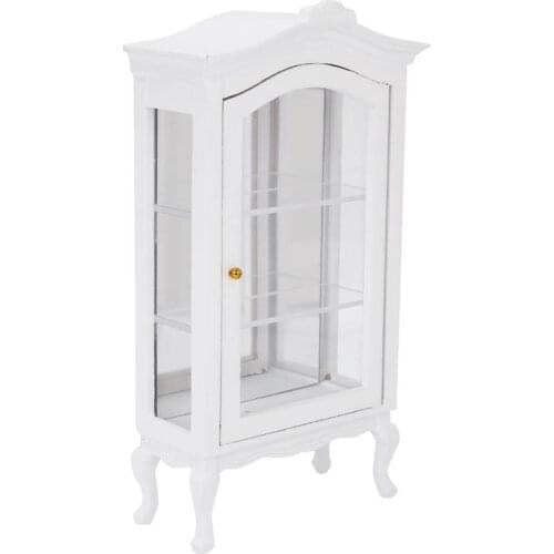 1:12 Doll House Cabinet Mini White Wooden Three Layers Transparent Window Display Cabinet for Dolls Pretend Play Toy