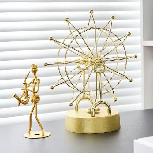 Home Decor Figurines for Interior Metal Decorations Ferris Wheel Golden Sculpture Home Living Room Decoration Christmas Gifts