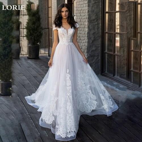 LORIE Boho Lace Wedding Dress Cap Sleeves A-Line Appliques Train Princess Bridal Gowns Custom Made Vestido de Novia