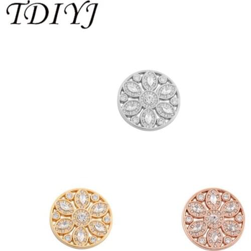TDIYJ Newest DIY 33mm Deluex Flower Coin Disc with Clear Crystals fit for 35mm Frame Pendants as Women Gifts 1pcs/lot