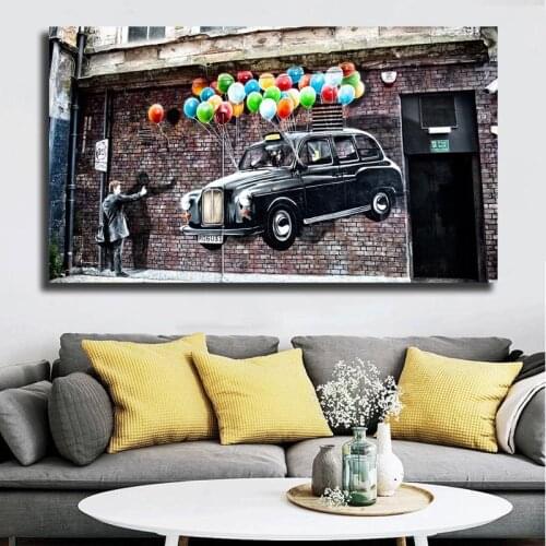 Balloon Crane Flying Car Street Art Graffiti Canvas Painting Print Bedroom Home Decor Modern Wall Art Oil Poster Picture Artwork
