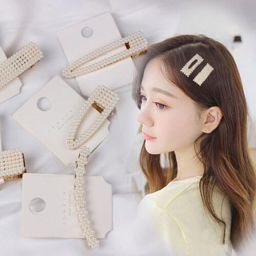 2019 Fashion 5Pcs/Set Korean Style Metal Alloy Geometric Women BB Hair Clips Luxury Multi Rows Irregular Pearls Hairpins