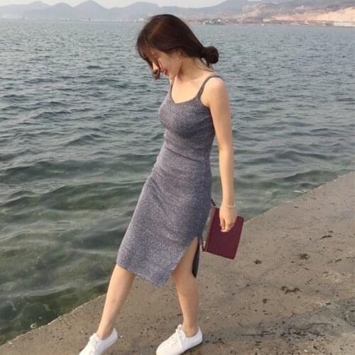 Spaghetti Strap Knitted Cotton Dress Women Sleeveless V-Neck Summer Dress Striped Backless Party Dresses Beach Wear