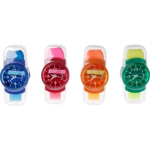 1Pc Creative Grinder Cartoon Watches Sliced Pencil Sharpener With Erasers Brush