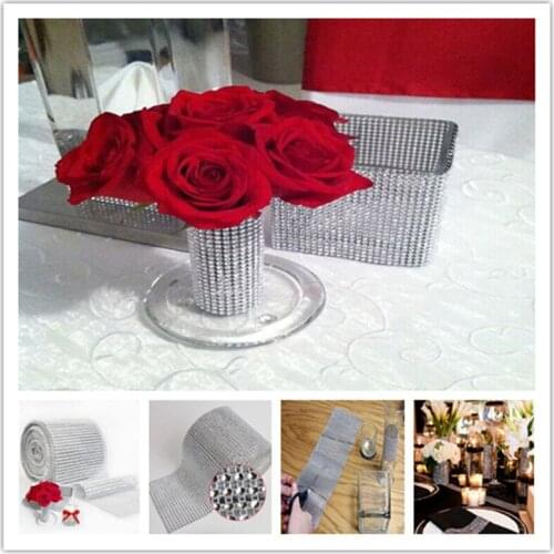 1 Pcs DIY Diamond Mesh Rhinestone Wrap Bling Crystal Ribbon Trim Roll Tulle Wedding Cake Party Decoration Supplies 90cm*12cm 8Z
