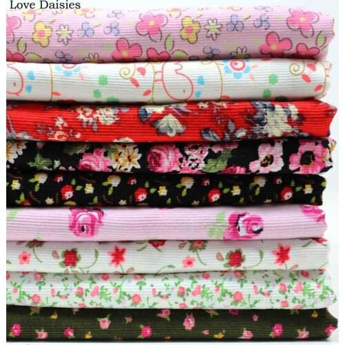 100% cotton fresh pastoral pink white red black pink dark green floral flower slim Corduroy soft fabrics for apparel dress shirt