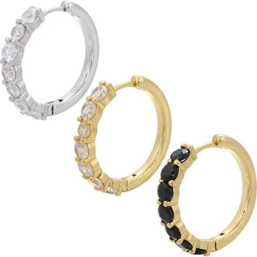 2021 Youth Korean Fashion Earrings for Women Charms Round Perforated Cubic Zircom Gold Jewelry Wholesale Hoop Couple