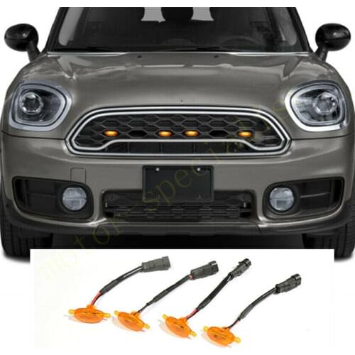 4Pcs LED Car Front Grille LED Amber Light Raptor Style Light Kit Decor W/ Wire Speed For Mini Countryman 2017-2021