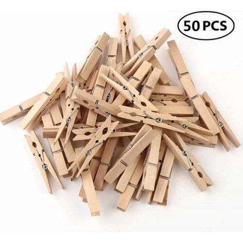 50pcs 7.3*1cm Natural Wooden Clips Clothespins Photo Paper Peg Pin Craft Clips for Home Arts Crafts Decor