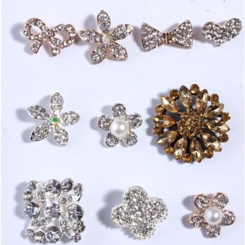 50PCS Vintage Crown/snow/flower Rhinestone Buttons Bling Alloy Crystal Rhinestone Buttons With Legs for Wedding Embellishment