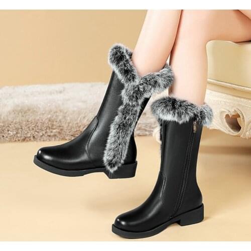 BLXQPYT New Super big size 34-48 Winter Snow Women Med -calf Boots Plus plush Warm zipper Casual Short Boots Shoes C19-27