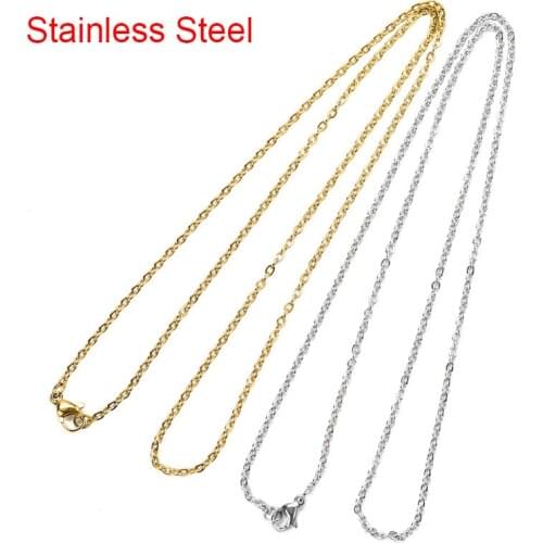 5pcs Diameter 2mm Stainless Steel Chains Necklace Bulk Golden Color Open Link Chains Lot For Craft Jewelry Making Accessories