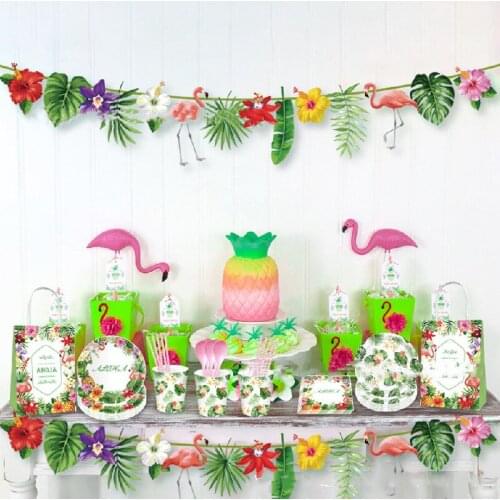 Hawaii Summer flamingo theme Birthday Party Decoration favor Balloon Table cloth Cover cake topper cup plate banner Straw
