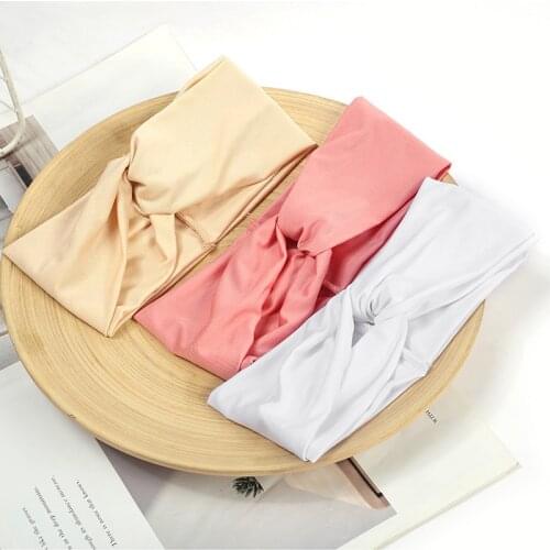 Geebro Simple Knotted Solid Color Ladies Hairband Flanging Design Cross Top Knot Elastic Hair Bands Soft Girls Hairband