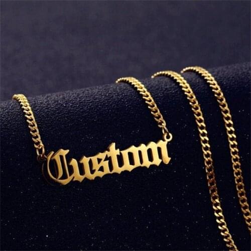 Custom Personalized Gold Color Stainless Steel Name Necklace Pendant Nameplate Men Necklace With 3mm Cuban Chain Birthday Gift