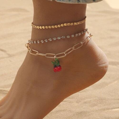 Creative Sweet Cherry Fruit Anklet Bracelet for Men Women Personality Simple Couple Anklet Fashion Party Jewelry Gifts