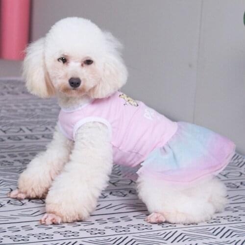Summer Dog Clothes for Small Dogs Gradient Color Lace Dog Princess Dress Cute Dog Tutu Dress Cotton Dog Clothing for Chihuahua