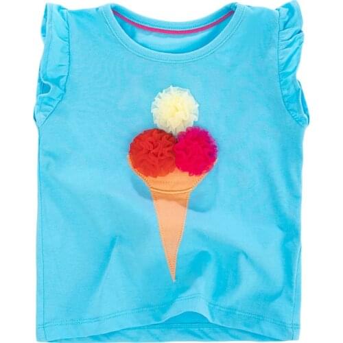 Little Maven New Summer Children Sky Blue 3D Floral Ice Cream O-neck Short-sleeved Cotton Knitted Girls Casual Cute Tshirts Tops