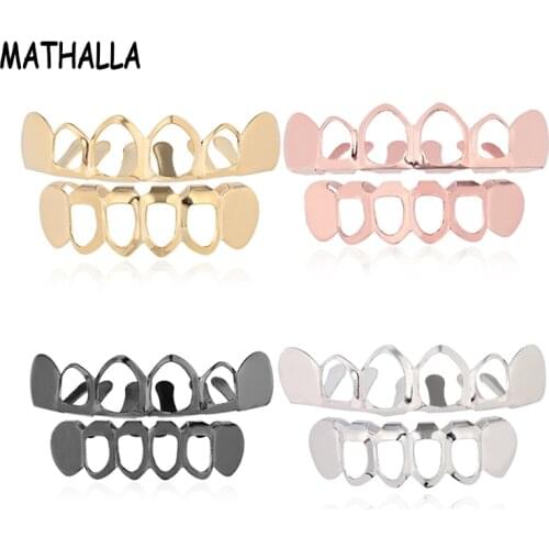 MATHALLA Hot Style Hollow-out No Fangs Hiphop Gold and Black Teeth Grillz Grills