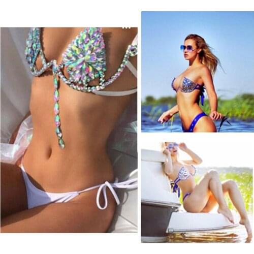 Fashion Bling Summer Hot Gold Blue Color Jewel Crystal Bikini Luxury 2021 Sexy