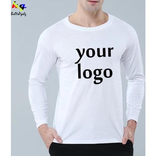 Custom logo mens T-shirt solid color long-sleeved clothes simple solid color round neck T-shirt S-4XL