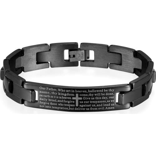 BONISKISS 2020 Vintage Mens Bracelets Man Bible Cross English Stainless Steel Bangle & Bracelet Unique Design Jewelry Bijoux