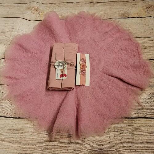 A Set Handcraft Wool Felted Round Blanket+160*40cm Modal Stretch Wrap+Matched Cotton Headband for Newborn Photography Props