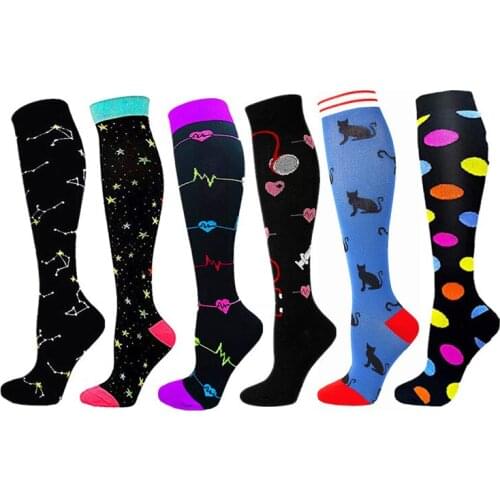 Unisex Compression Socks Varicose Veins Socks Black Heart Star Cat Dot Stockings Outdoor Running Cycling Long Pressure Stockings