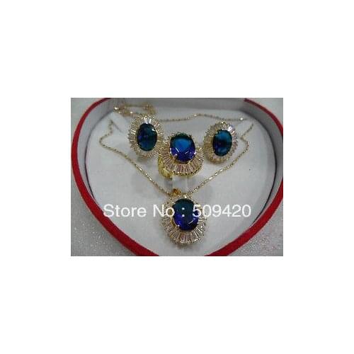 Wholesale>>>Beautiful Jewellery Blue Zircon stone Earring Necklace Set