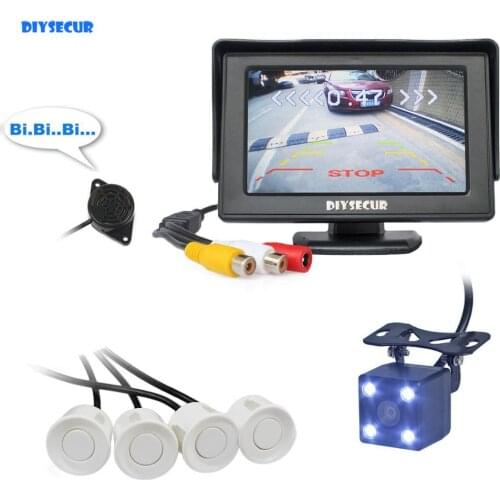 DIYSECUR Video Parking Radar 4.3" Backup Car Monitor + LED Rear View Car Camera + 4 x Sensors Video Parking Assistance Kit