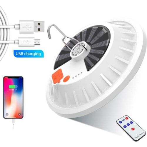Rechargeable LED Bulb Lamp Remote Control Solar Charge Lantern Portable Emergency Night Market Light Outdoor Camping Home