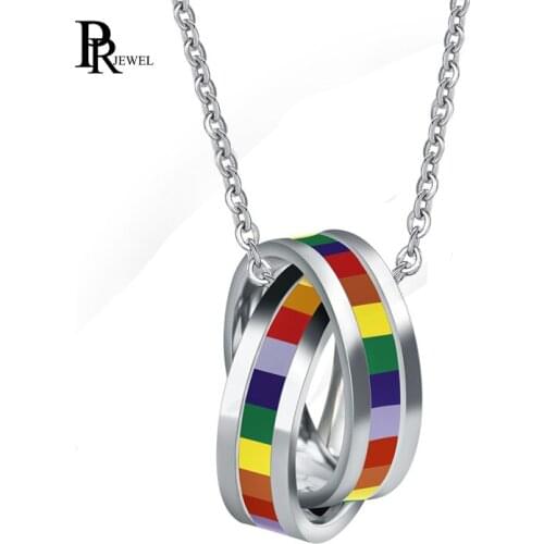 Stainless Steel Rainbow Double Hoop Pendant Necklace for Gay and Lesbian Pride