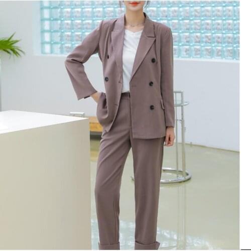 2021 Early Autumn Leisure Black Blazer And Jackets With Belts Pant Suits For Women Formal Work Wear Double Breasted Office Wear