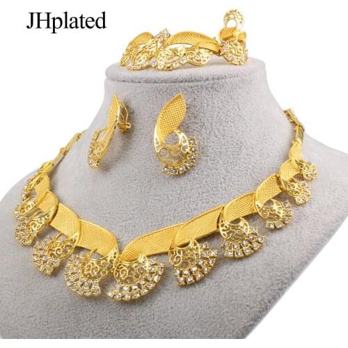 Luxury African 24K gold color jewelry sets necklace Pendant earrings bracelet rings bridal wedding wife gifts for women Set