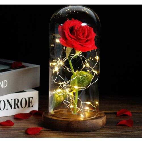 Beauty and The Beast Rose Rose In LED Glass Dome Forever Rose Red Rose Valentines Day Mothers Day Special Romantic Gift