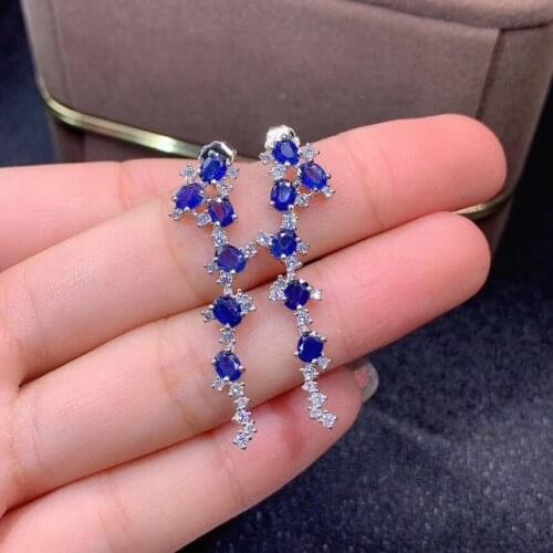 The Best Anniversary Gift 100% Real Natural Sapphire Earring 925 Sterling Silver