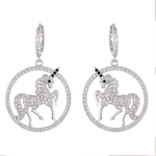 New 925 Silver Earrings Exquisite Charming Unicorn Shiny Crystal Earrings Ladies Fashion Trend Jewelry Gifts