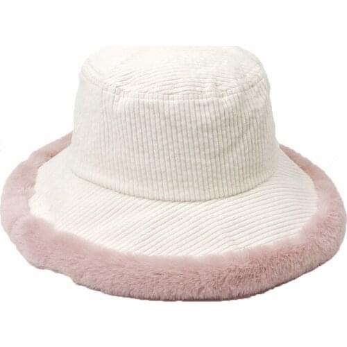 Hat women winter new corduroy fisherman hat Japanese Harajuku small top hat thickened warm plush curled basin hat
