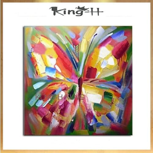 Hecho a mano moderno abstracto decorativo colorido mariposa animales pintura al óleo en lienzo arte de la pared para la sala de