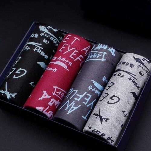 4PCS/Set High Quality Boxer Cotton Mens Underwear U Convex Boxers Shorts Sexy Soft Male Panties Printed Breathable Underpants