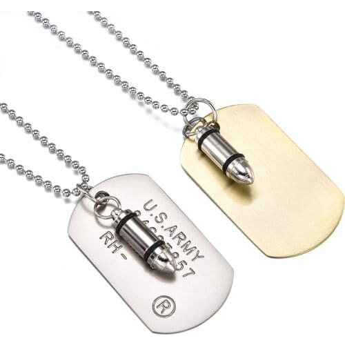 High Quality Fashion Men Military Army Bullet Charm Dog Tags SINGLE EMBOSSED Chain Pendant Necklace Jewelry Gift