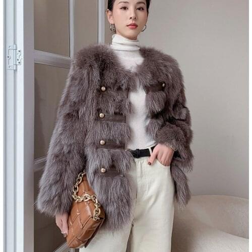 2021 Autumn Winter Furry Faux Fur Metal Button Coat Women Warm Round Neck Short Parka Long Sleeve Female Outerwear Coat Jacket