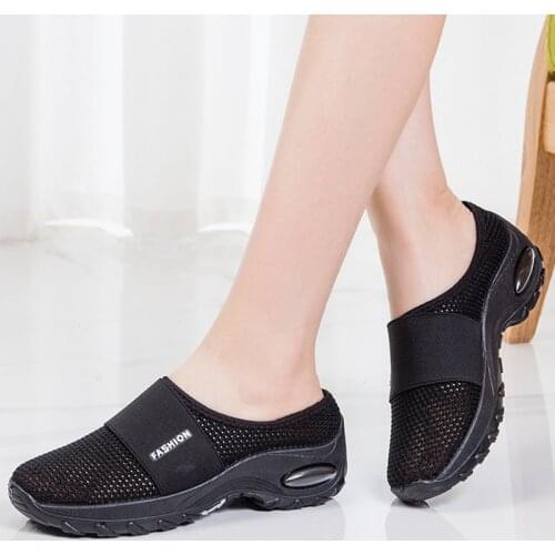 Womens Slip-on Shoes Mesh Casual Platform Tennis Breathable Cushion Platform Sneakers Increase Womens Summer Sports Shoes